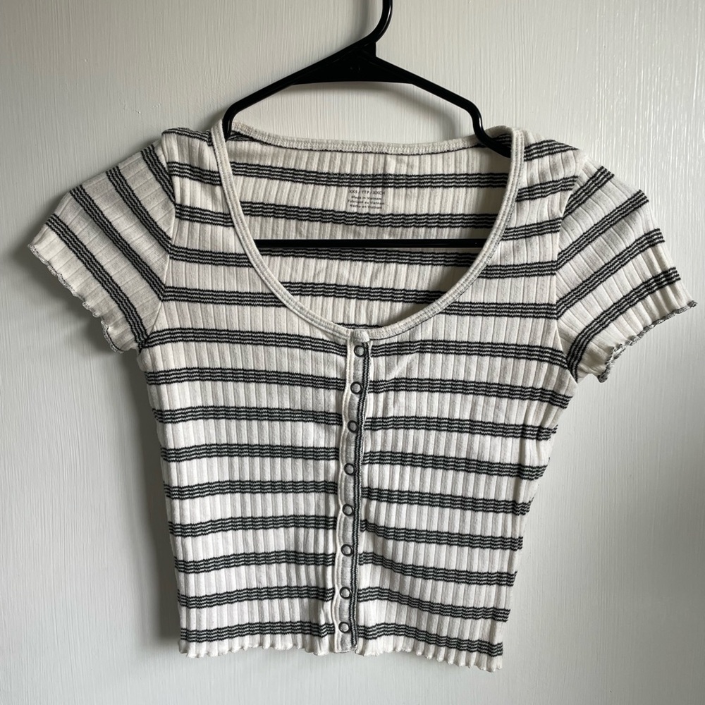 Striped Black and White Button-Up Women's Top